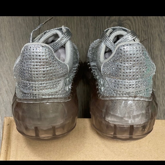 Lace Up Rhinestone Silver Chunky Platform Sneakers NWB! - Picture 6 of 16